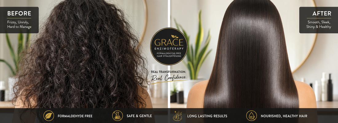 Grace Enzimoteraphy hair treatment in action for smooth, straight hair
