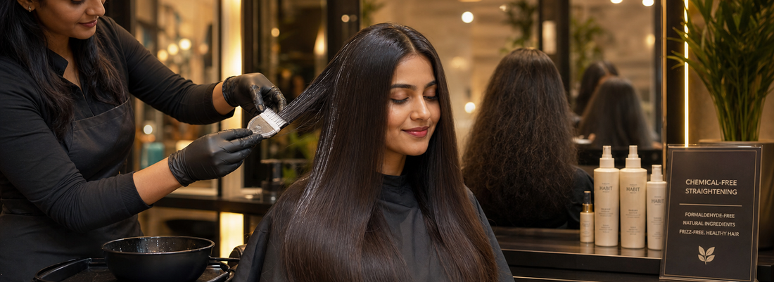 Chemical-free hair straightening treatment resulting in smooth, frizz-free hair.