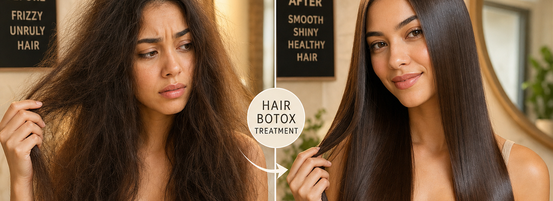 A close-up of smooth, shiny hair following a hair Btox treatment