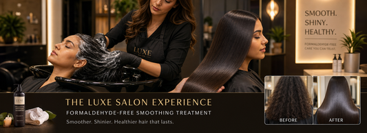 Bottles of formaldehyde-free shampoo and conditioner with natural ingredients