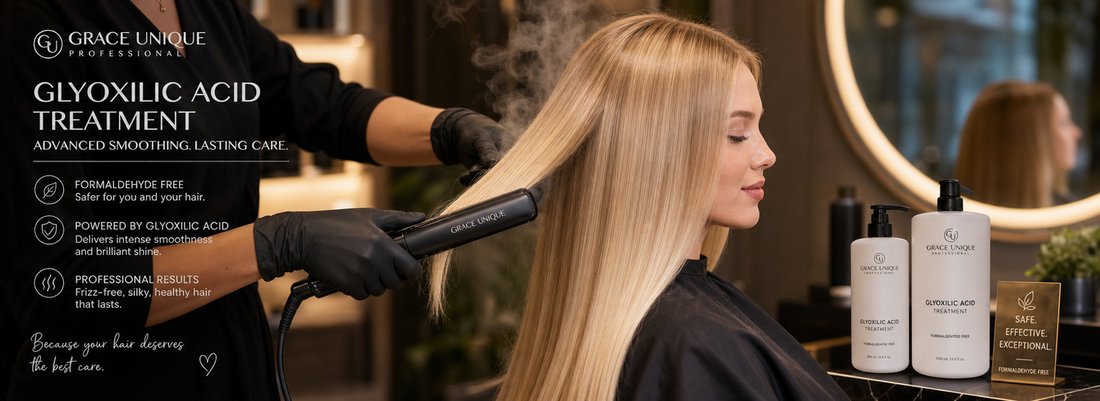Glyoxylic acid used in a hair straightening treatment