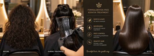 Salon stylist applying gentle anti-frizz treatment