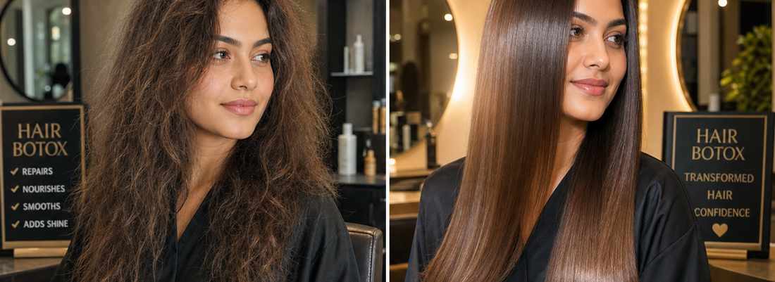 A stylist applying Hair Botox treatment in a salon setting