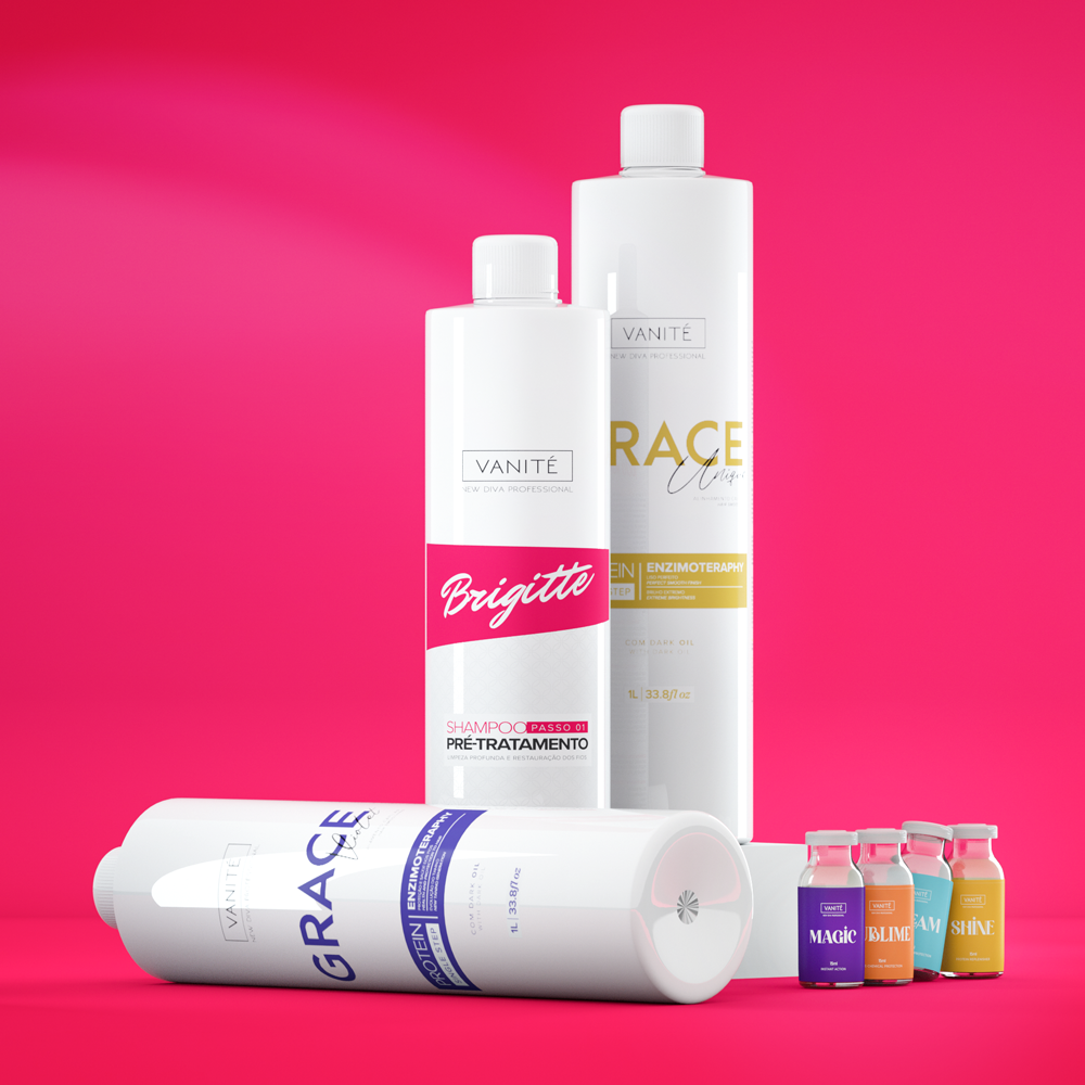 Kit Pro Beauty | 1 och Schampo Brigitte 1000ml + 1 och Grace Violet 1000ml + 1 och Grace Unique 1000ml & 4 gratis ampuller