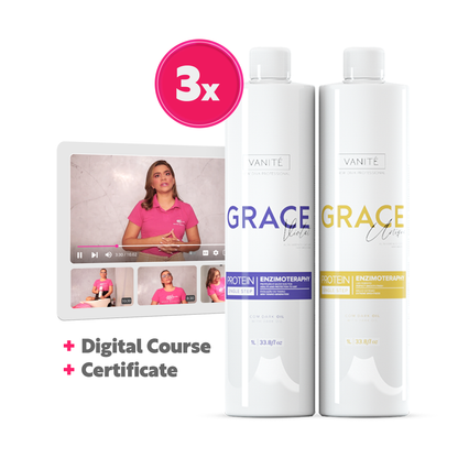 3 flacons de Grace Unique 1000 ml + 3 flacons de Grace Violet 1000 ml (33,8 fl oz) + Accès au cours en ligne + Certificat