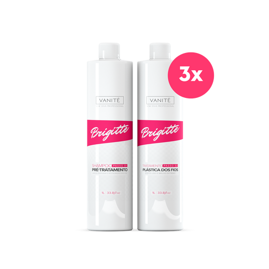 Kit - 3 units Brazilian Keratin Brigitte + 3 units Shampoo Brigitte | For All Hair Types | 1000ML