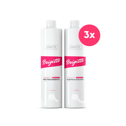 Kit - 3 units Brazilian Keratin Brigitte + 3 units Shampoo Brigitte | For All Hair Types | 1000ml