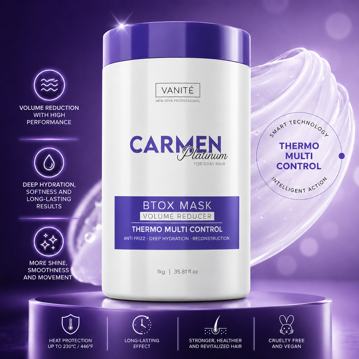 Kit - 1 Unidade Btox Carmen Sensitive + 1 Unidade Btox Carmen Platinum | Thermo Control Quaternizado | 1kg