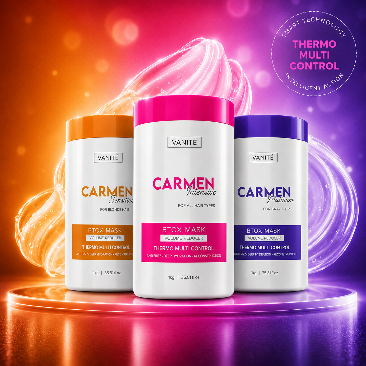 Kit - 1 Unité Btox Carmen Sensitive + 1 Unité Btox Carmen Platinum + 1 Unité Btox Carmen Itensive | Thermo Control Quaternisé | 1 kg