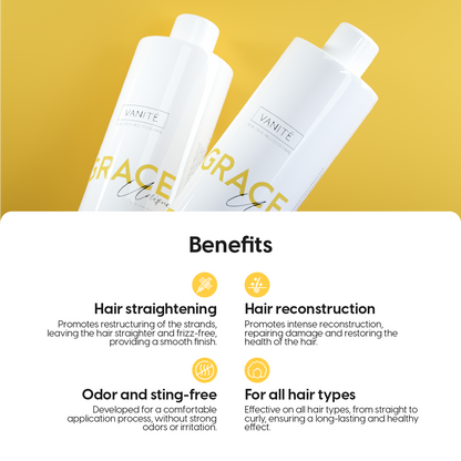 Grace Unique | Straightening Without Odor and Without Burning | For All Hair Types | 1000ml