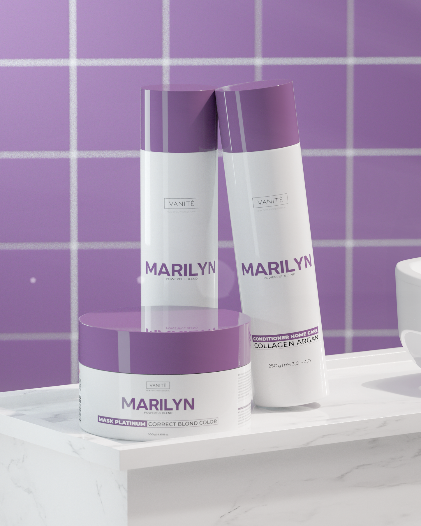 Kit Home Care Marilyn | 01 Shampoo 250ml + 01 Conditioner 250ml + 01 Mask 300g | For Blondes and Grays