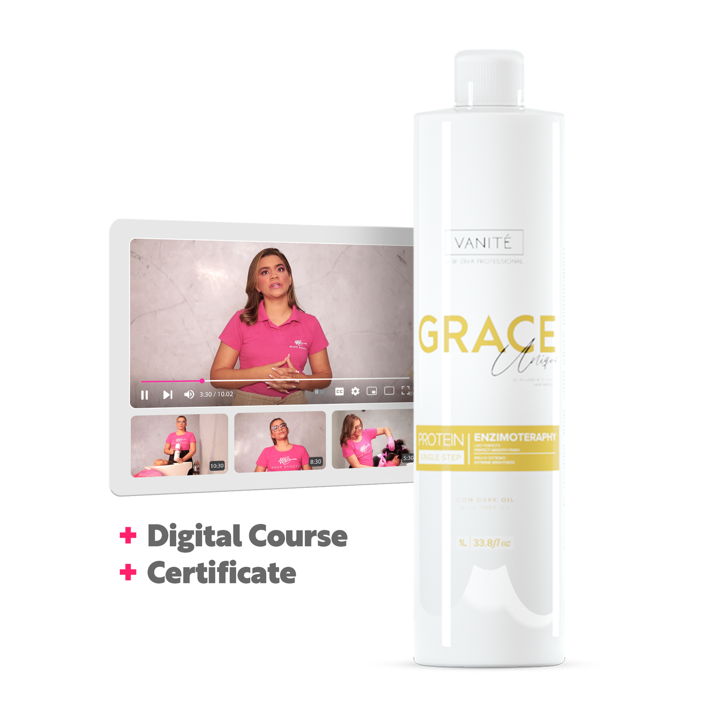 Grace Unique | Lissage sans odeur et sans brûlure | Pour tous types de cheveux | 1000 ml (33,8 fl oz) + Accès à la formation en ligne + Certificat